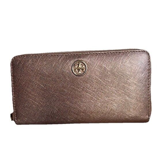 Tory Burch Robinson Continental Large Accordion Zip Wallet Rose Gold Shiny - Picture 14 of 14